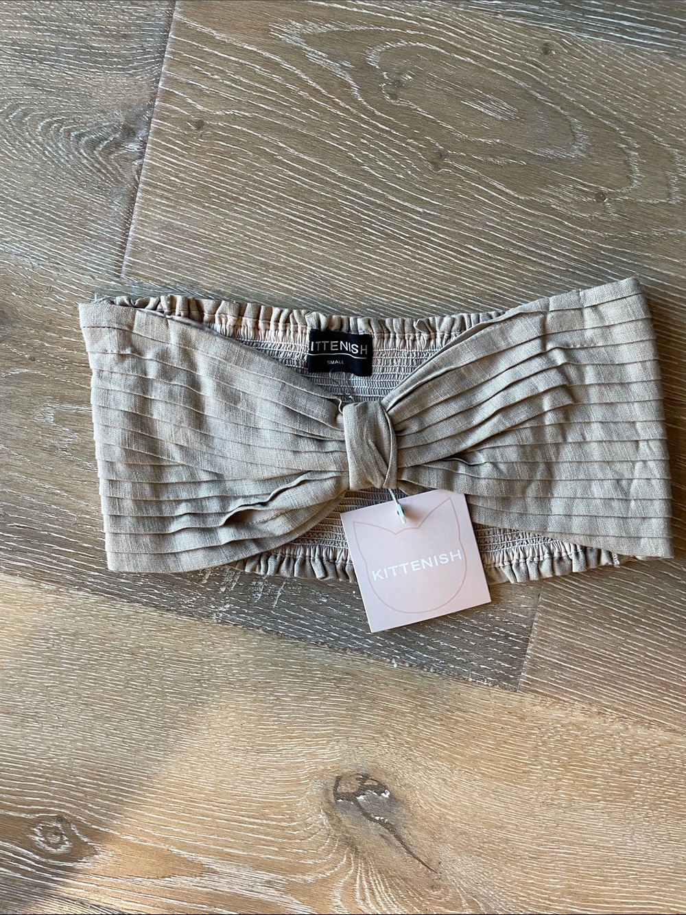 Kittenish Beige Knotted bandeau top